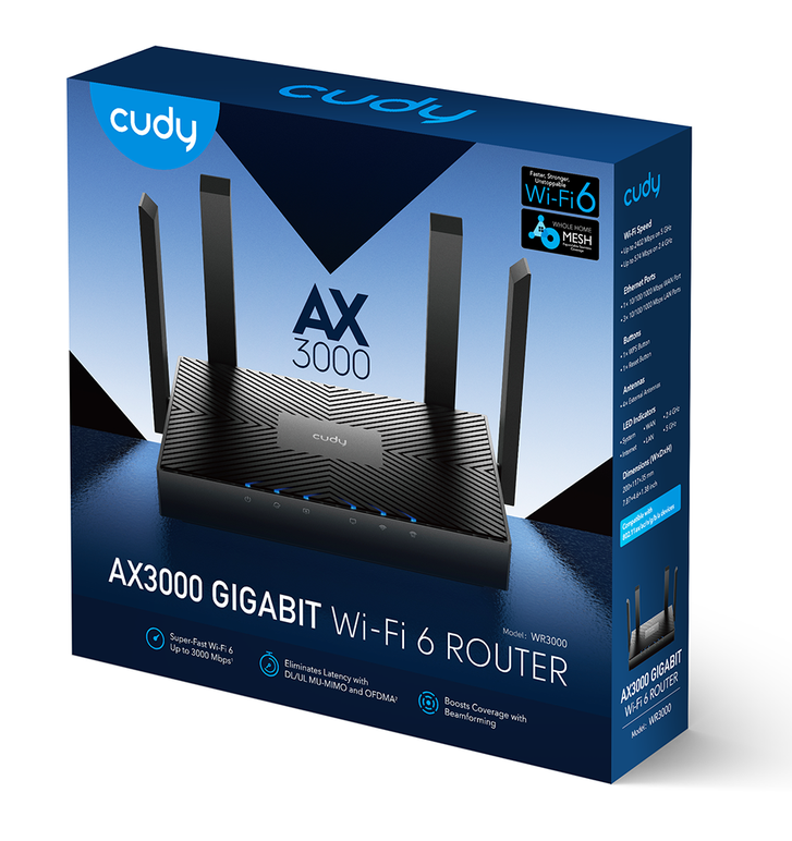 Router Gigabit Cudy WR3000 Wi-Fi 6 AX3000 de Alto Rendimiento Mesh